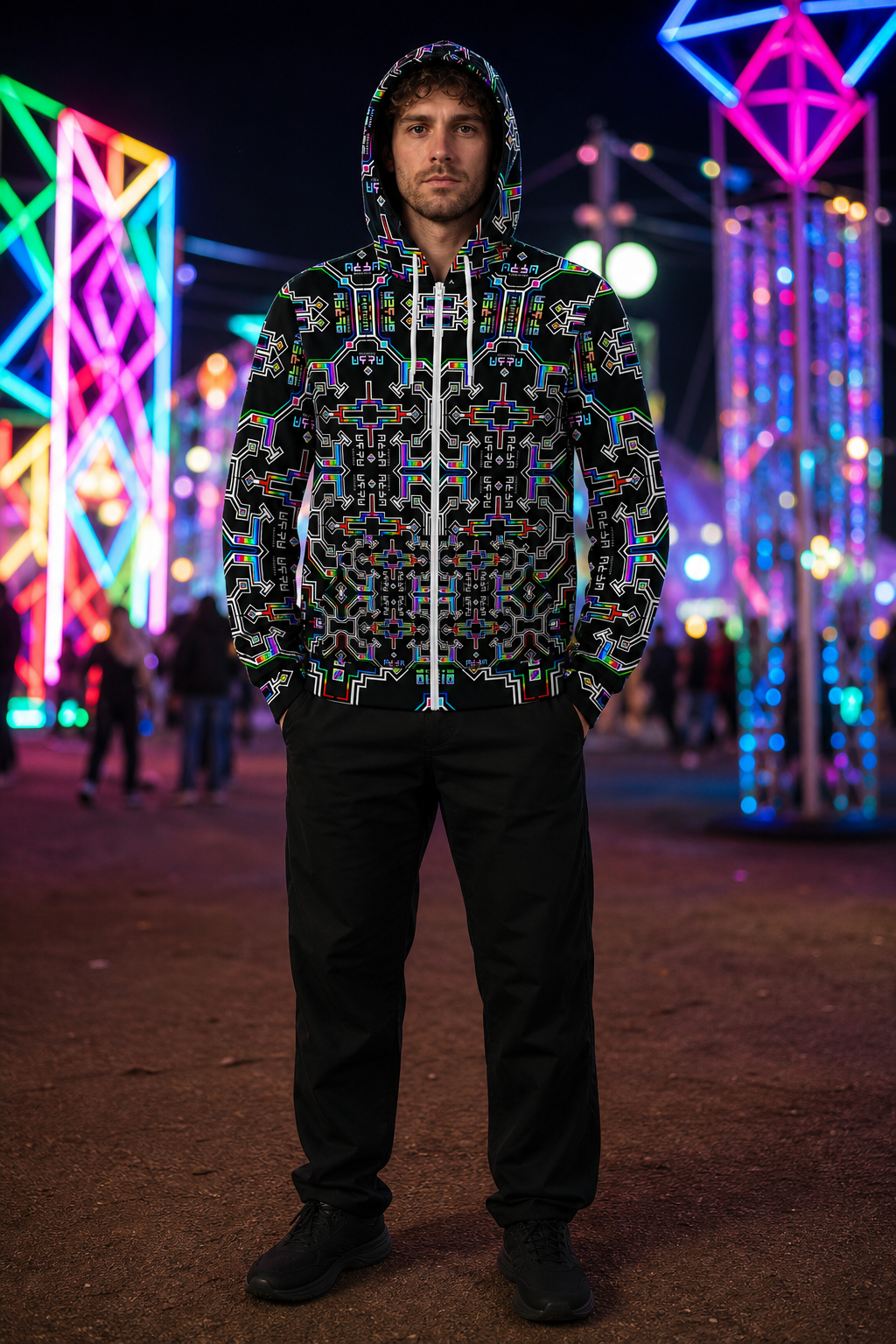 Lifestyle gallery — Prismatic Grid — front hero hood up