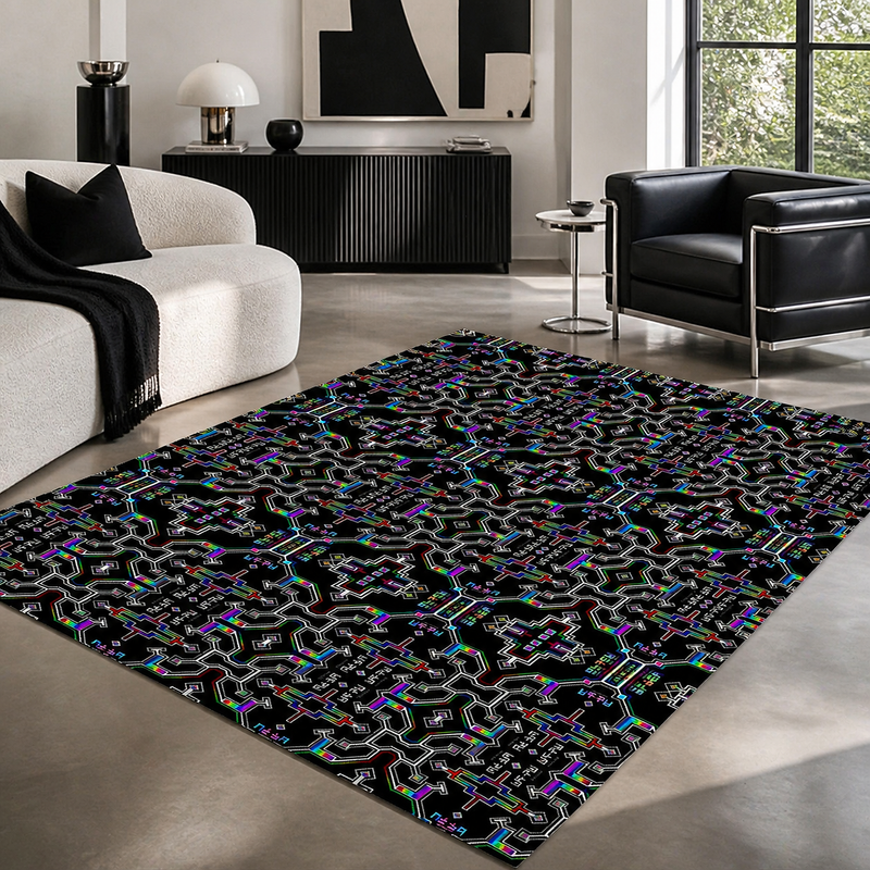 Prismatic Grid Area Rug, Rainbow Sacred Geometry Carpet, Modern Psychedelic Floor Rug