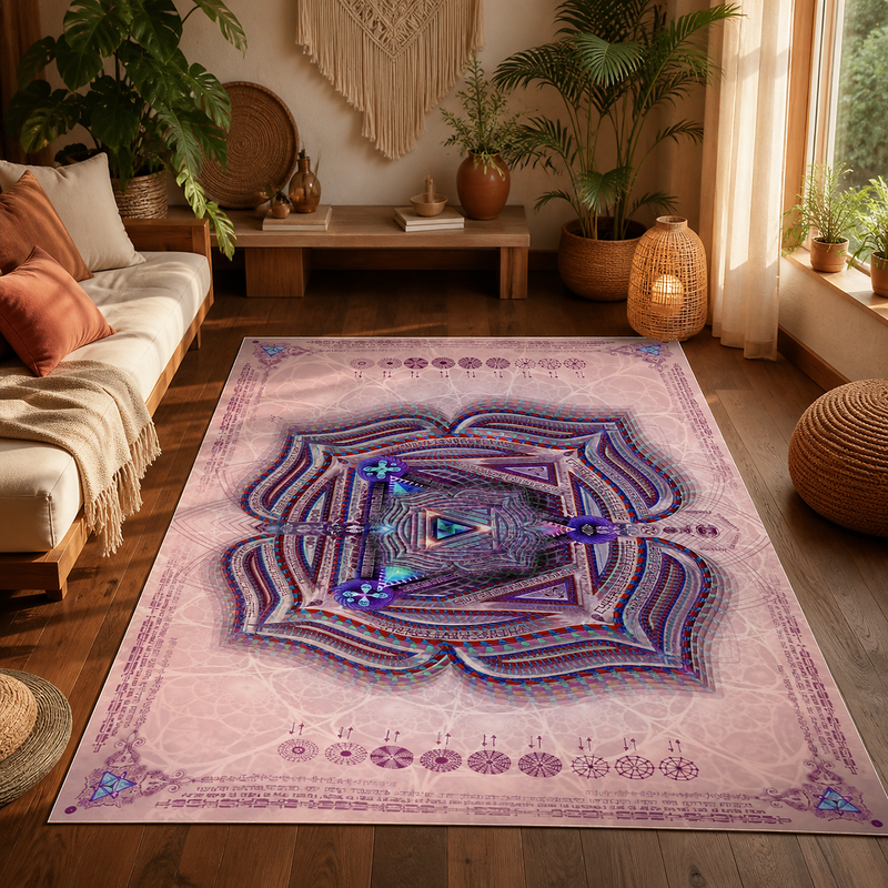 Muladhara Root Chakra Area Rug, Red Mandala Meditation Mat, Sacred Geometry Yoga Room Rug
