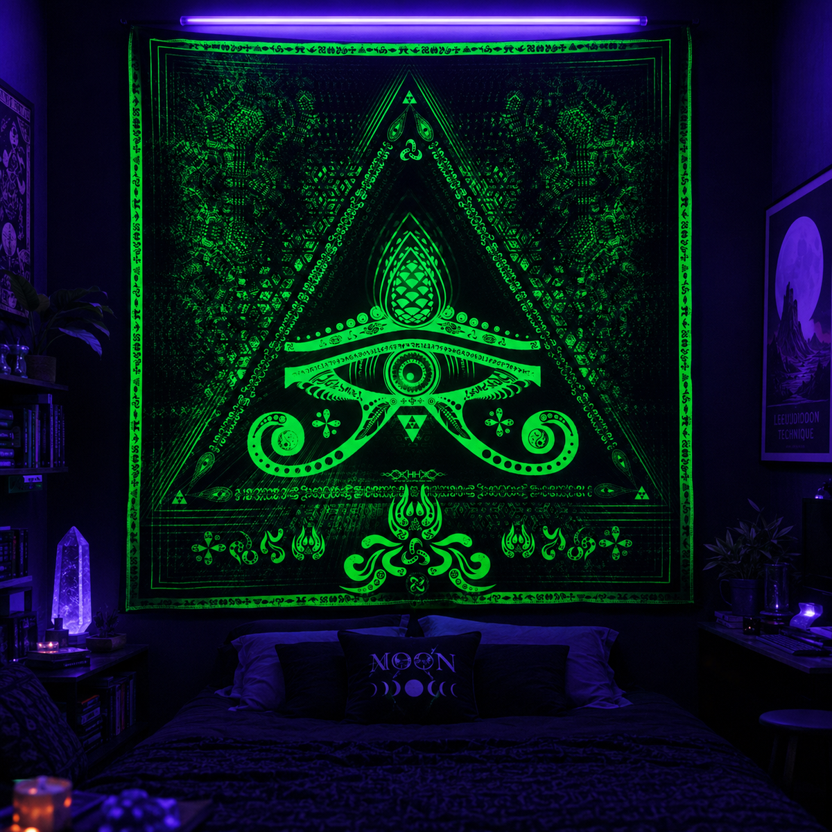 Fluro Neon Tapestry of "Singular Sight" - UV Active! Lime