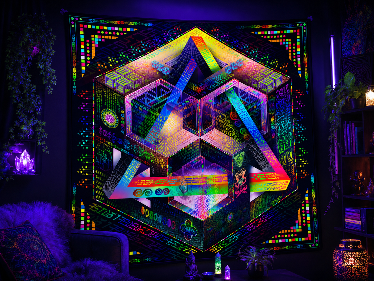 Neon UV Active Fluro Tapestry / Backdrop of Prismatic Equation
