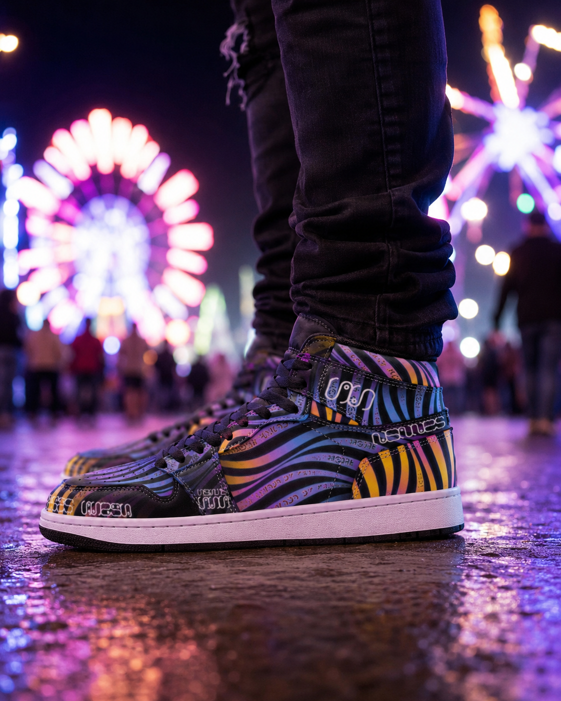 Xenowave Unisex High-Top Sneakers – Psychedelic Festival Shoes, Visionary Streetwear, Colorful Rave Fashion