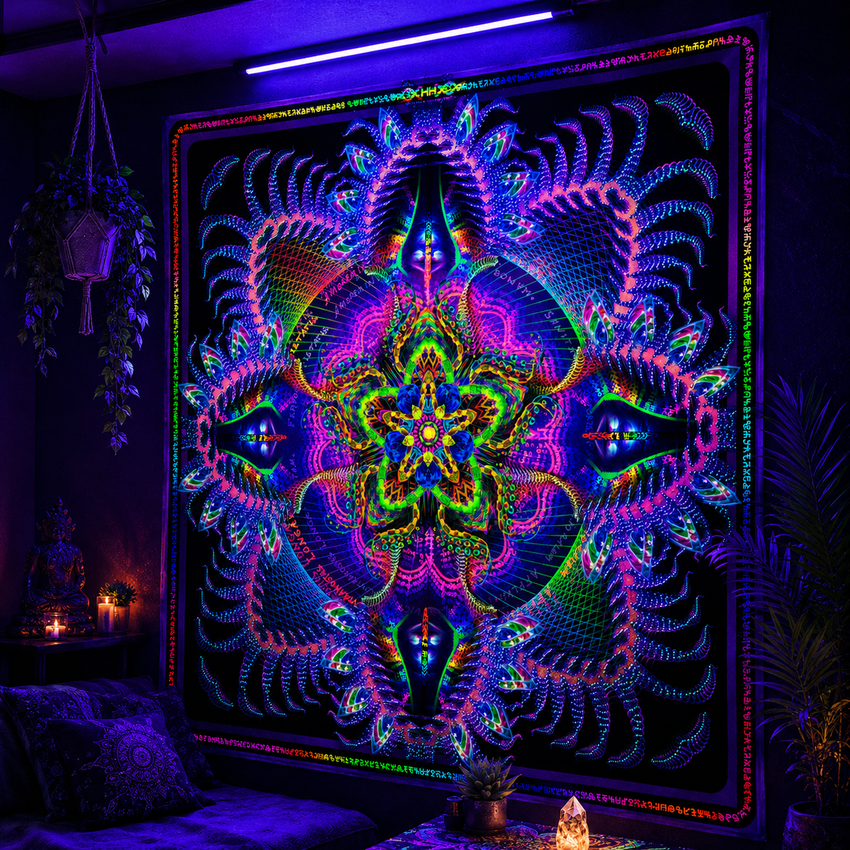 NEON Lycra Tapestry / Backdrop - Prismatic Mandala 100 cm