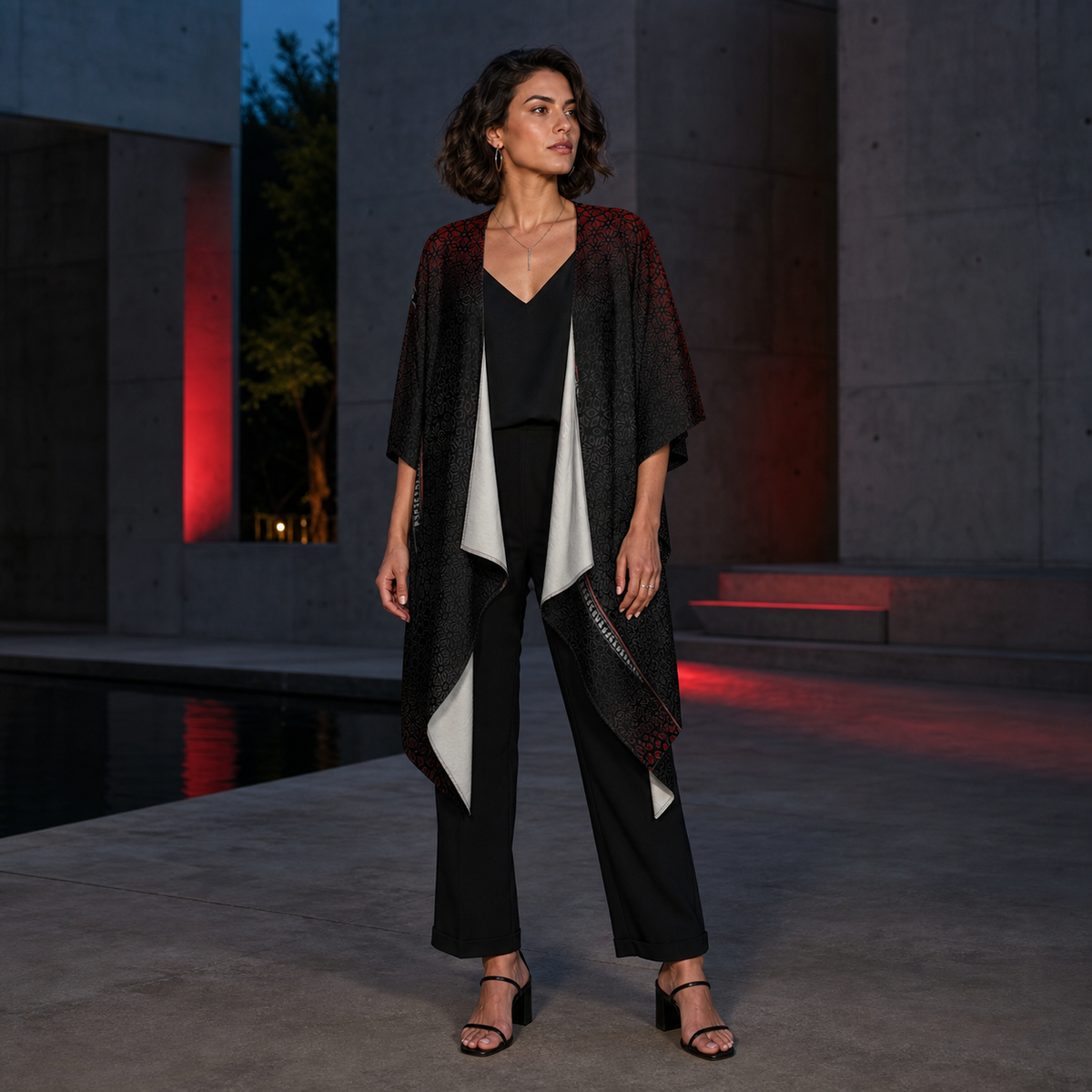 Geometrix Draped Kimono lifestyle front view