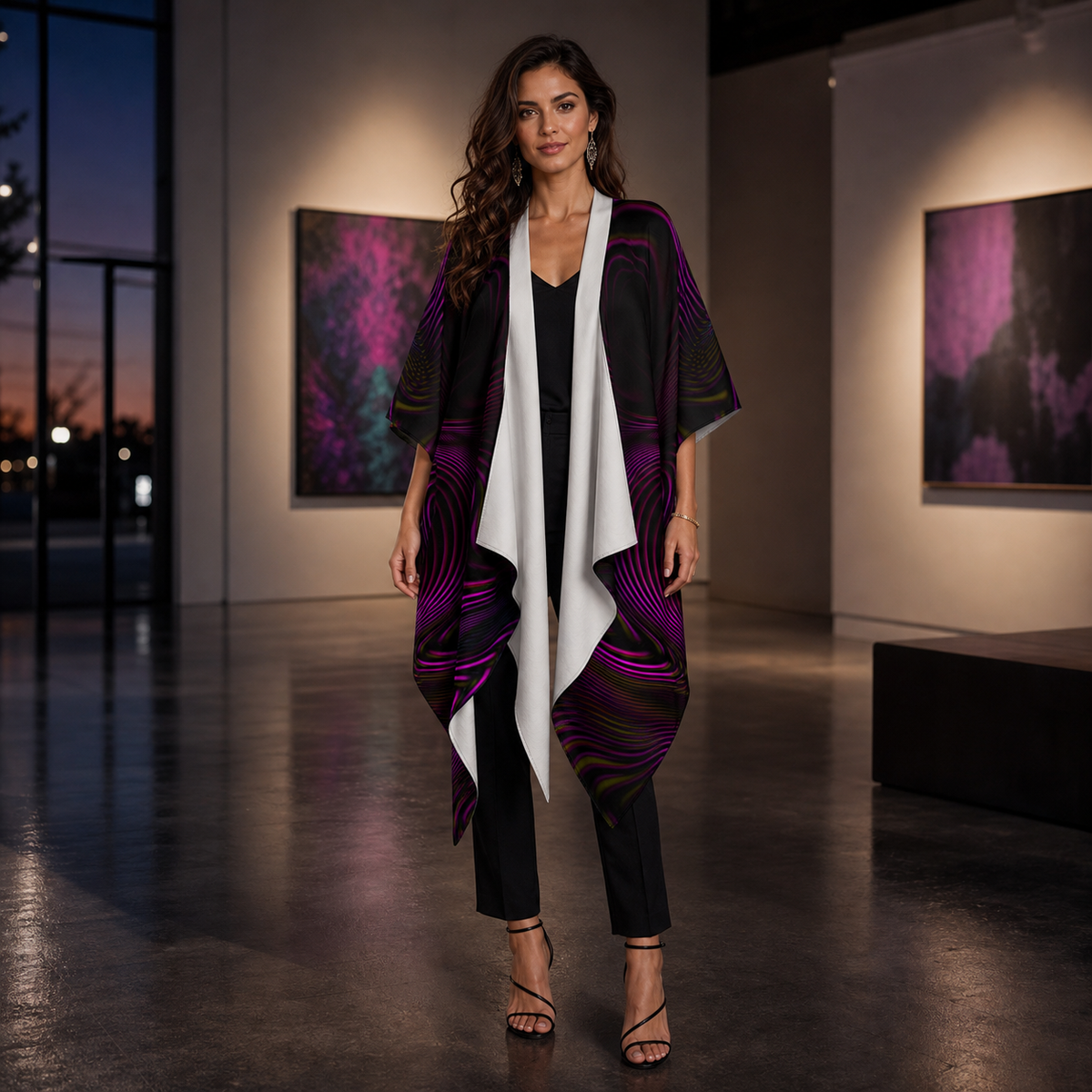 Velvet Dream Draped Kimono lifestyle front view