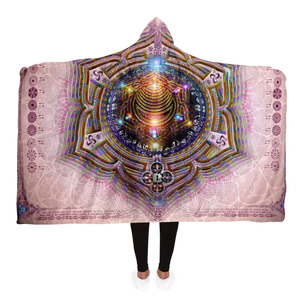Svadhisthana Sacral Chakra Hooded Blanket, Orange Portal Mandala Sherpa Throw, Meditation Gift, Sacred Geometry Blanket