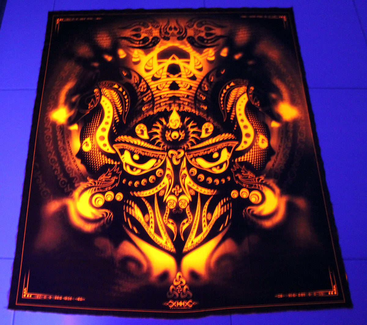 Fluro Neon Lycra Tapestry of "Tiamat" - (Orange) UV Active!
