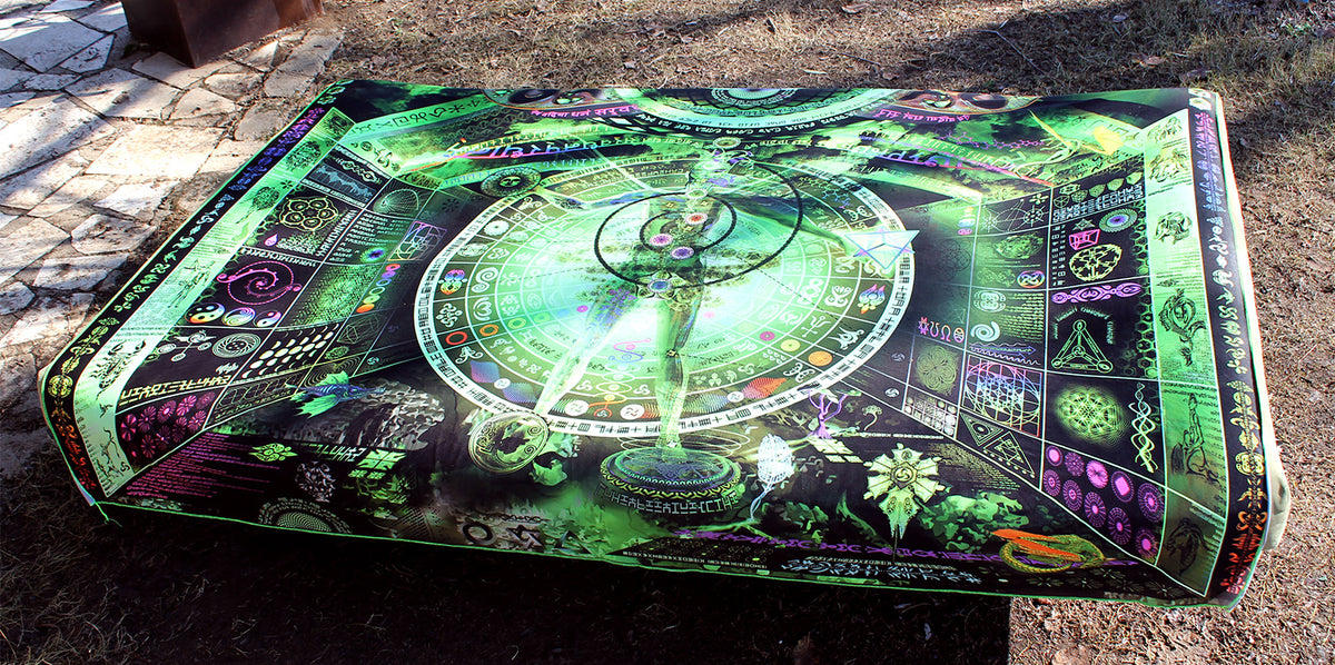 UV Active NEON Lycra Backdrop - Recursive Pantheism (Green)