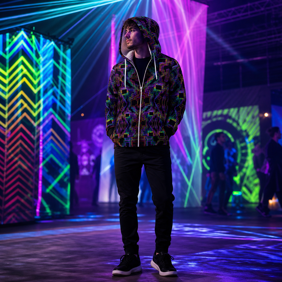 Psytron Microfleece Ziphoodie — colourful high-contrast lifestyle hero