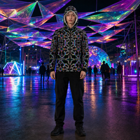 Prismatic Grid Micro Fleece Hoodie — colourful high-contrast lifestyle hero