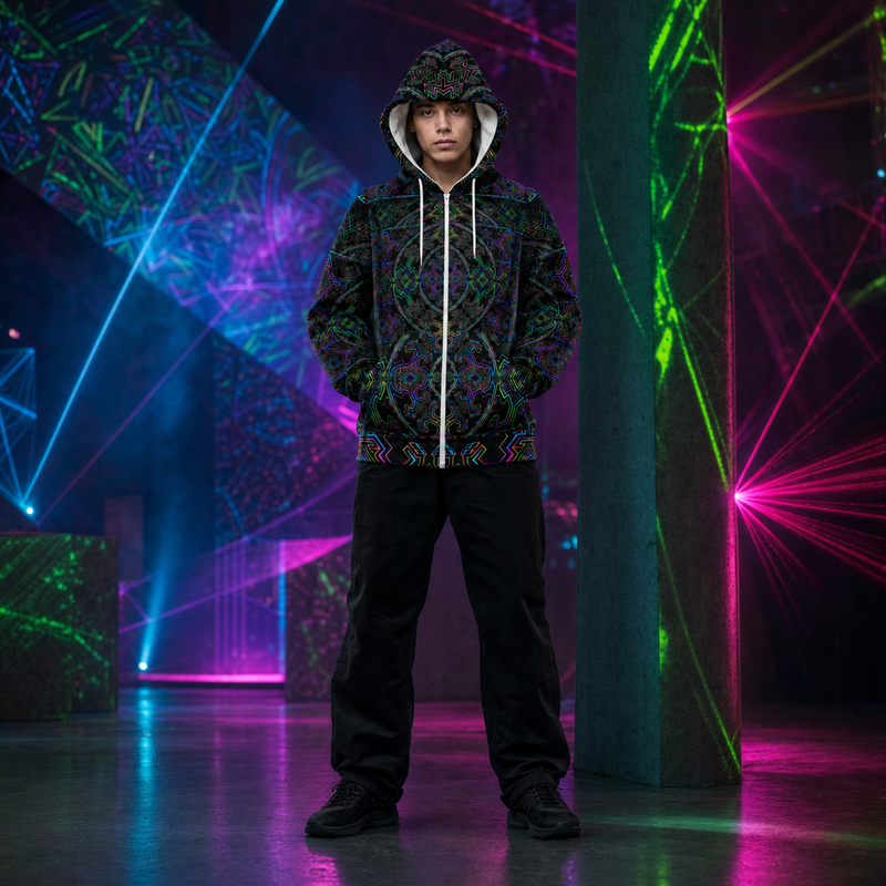 Tryptek Microfleece Ziphoodie — colourful high-contrast lifestyle hero