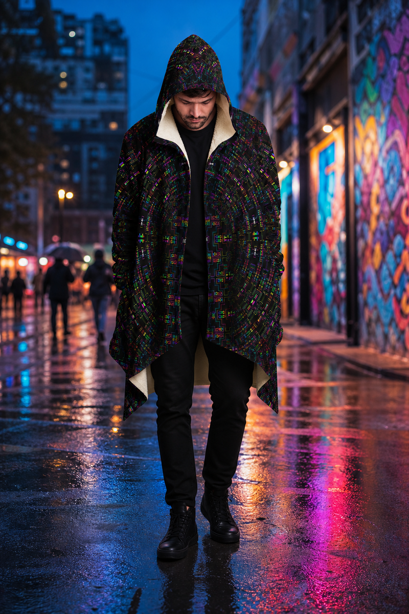 Adinkratek Micro Fleece Cloak — lifestyle — front hero — hood raised