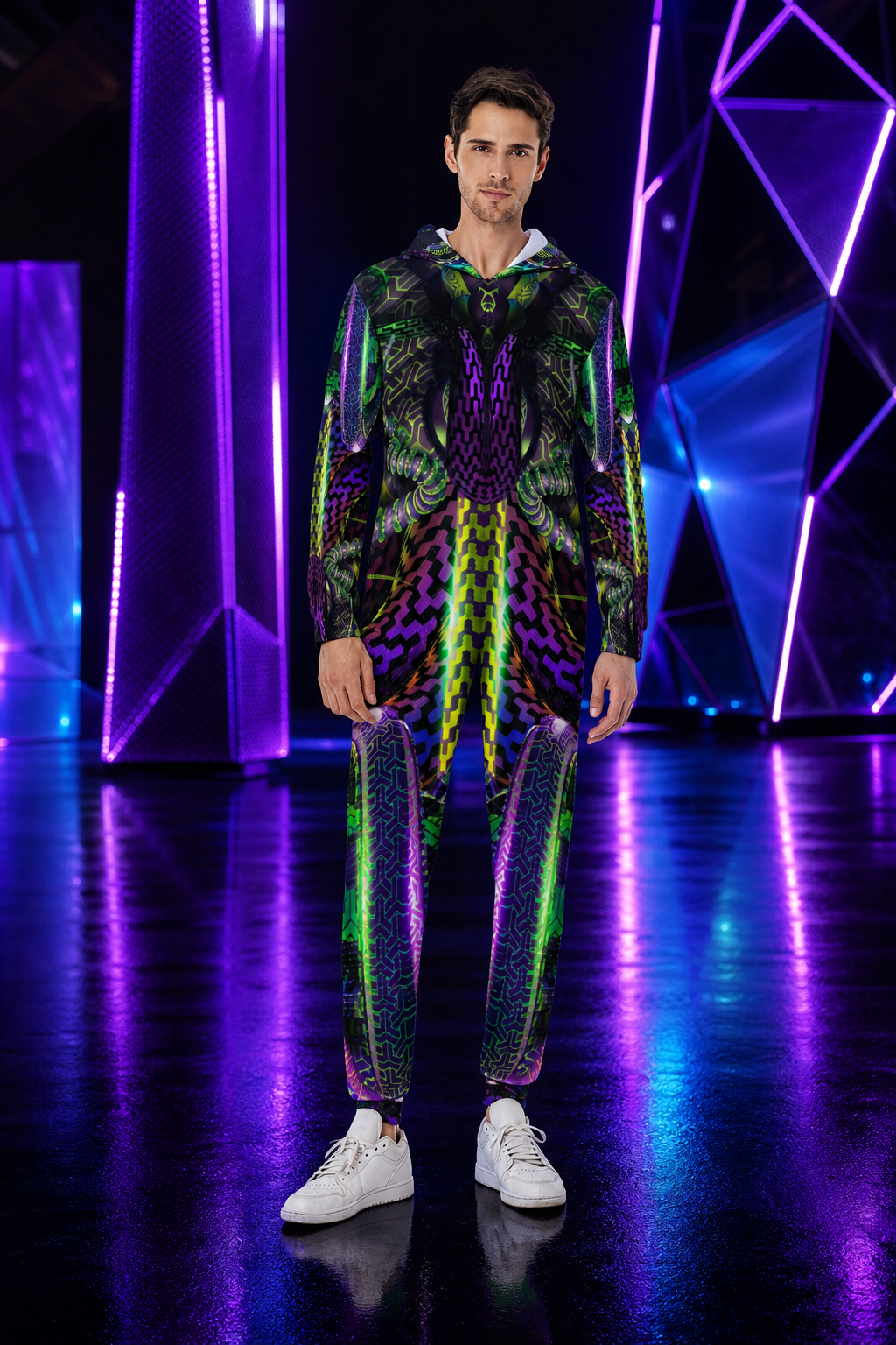 Mystic Temptation Men's Hooded Jumpsuit / Bodysuit / Onesie — lifestyle view 01 — 01-front-hero