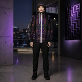 Twilight Healing Microfleece Ziphoodie — front, hood up lifestyle view