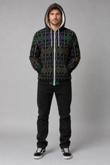 Tryptek II Microfleece Ziphoodie — front, hood up lifestyle view