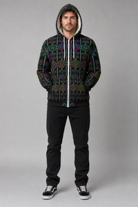 Tryptek II Microfleece Ziphoodie — front, hood up lifestyle view