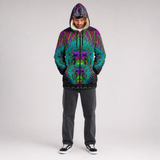 Kundalini Rising Micro Fleece Zip-Up Hoodie — front, hood up lifestyle view