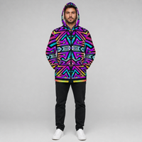 Mystic Mandala Micro Fleece Hoodie — front, hood up lifestyle view