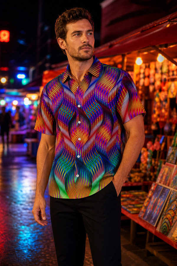 Twisted Button Down Shirt, editorial night market three-quarter view