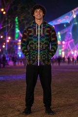 Icaro Unisex Athletic Hoodie, Psychedelic Zip Up Festival Hoodie, Neon Visionary Art Rave Streetwear Jacket lifestyle 1