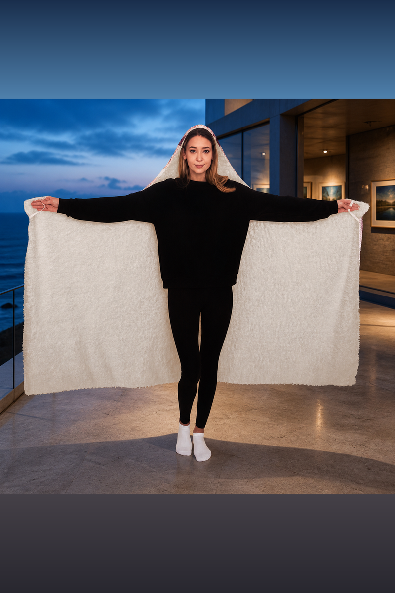 Approved lifestyle | Wolfheart Hooded Blanket, Mystic Mask Sherpa Throw, Bohemian Ceremonial Gift, Pale Visionary Spiritual Blanket | view 01 | 01_front_hero.png