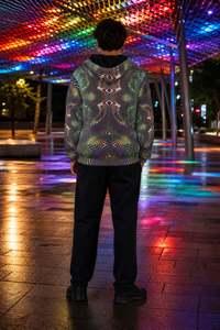 Prismatic Frequency Micro Fleece Zip Up Hoodie — lifestyle view 02 — 02-back-hood-down