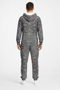 Prismatic Frequency Fashion Jumpsuit — lifestyle view 02 — 02-back-hood-up