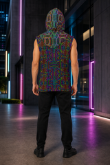 Lifestyle gallery — Prismatic Overlay Hooded Tank Top — 02-back-hood-up