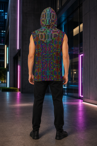 Lifestyle gallery — Prismatic Overlay Hooded Tank Top — 02-back-hood-up