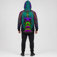 Kundalini Rising Micro Fleece Zip-Up Hoodie — back, hood up lifestyle view