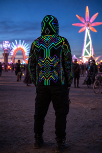 Tryptek III Microfleece Ziphoodie — light-art festival back lifestyle view
