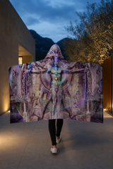 Approved lifestyle | Vitruvian Spirit Hooded Blanket, Chakra Figure Sacred Geometry Sherpa Throw, Visionary Art Gift, Esoteric Diagram Blanket | view 02 | 02_back_rear.png