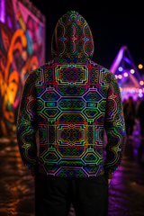 Icaro Unisex Athletic Hoodie, Psychedelic Zip Up Festival Hoodie, Neon Visionary Art Rave Streetwear Jacket lifestyle 2
