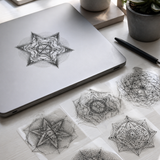 Transparent Sacred Geometry Sticker Pack, 10 Black Vinyl Decals, Mandala Merkaba Laptop Window Stickers lifestyle 2