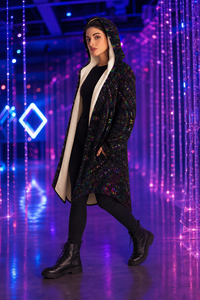 Adinkratek Micro Fleece Cloak — lifestyle — wearer-left light installation