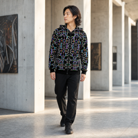 Prismatic Grid Micro Fleece Zip Hoodie — lifestyle three-quarter right view