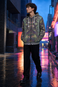 Prismatic Frequency Micro Fleece Zip Up Hoodie — lifestyle view 03 — 03-wearer-right