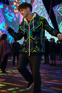 Tryptek III Microfleece Ziphoodie — projection-mapped wearer-right lifestyle view