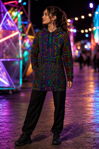 Lifestyle gallery — Prismatic Overlay Longline — wearer-right