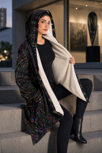 Adinkratek Micro Fleece Cloak — lifestyle — gallery steps — lining revealed