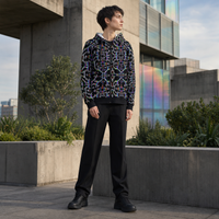 Prismatic Grid Micro Fleece Zip Hoodie — lifestyle three-quarter left view