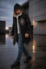 morningstar micro fleece cloak — approved gallery view 04 (04-wearer-left-3q)