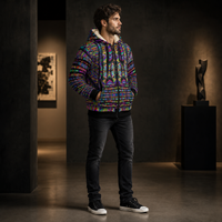 Rainbow Tribe Microfleece Zip-up Hoodie — wearer-left three-quarter lifestyle view