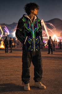 Tryptek III Microfleece Ziphoodie — desert art-camp wearer-left lifestyle view