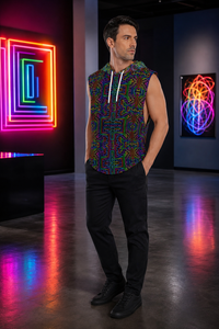 Lifestyle gallery — Prismatic Overlay Hooded Tank Top — 04-wearer-left