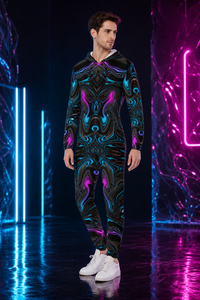 Liquid Sky Men's Hooded Jumpsuit / Bodysuit / Onesie — lifestyle view 04 — 04-wearer-left