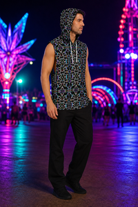 Prismatic Grid Hooded Tank Top — lifestyle view 04 — 04-wearer-left