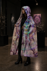 Approved lifestyle | Vitruvian Spirit Hooded Blanket, Chakra Figure Sacred Geometry Sherpa Throw, Visionary Art Gift, Esoteric Diagram Blanket | view 04 | 04_open_scale.png