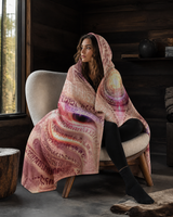 Approved lifestyle | Wolfheart Hooded Blanket, Mystic Mask Sherpa Throw, Bohemian Ceremonial Gift, Pale Visionary Spiritual Blanket | view 04 | 04_seated_context.png