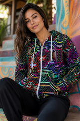 Icaro Unisex Athletic Hoodie, Psychedelic Zip Up Festival Hoodie, Neon Visionary Art Rave Streetwear Jacket lifestyle 4